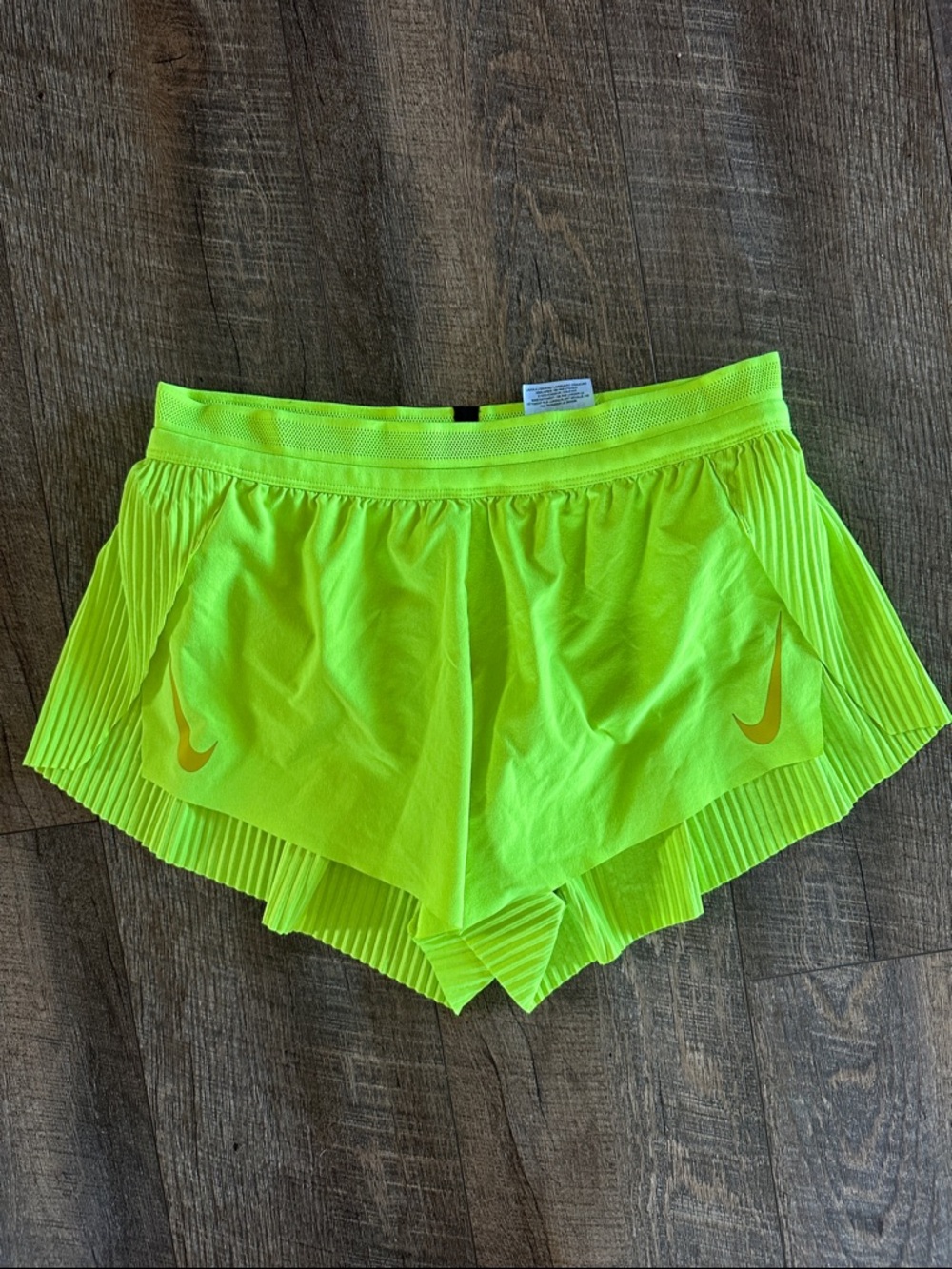 Nike Aeroswift Women's Neon Yellow Athletic Short with double nike Swoosh - Picture 2 of 16